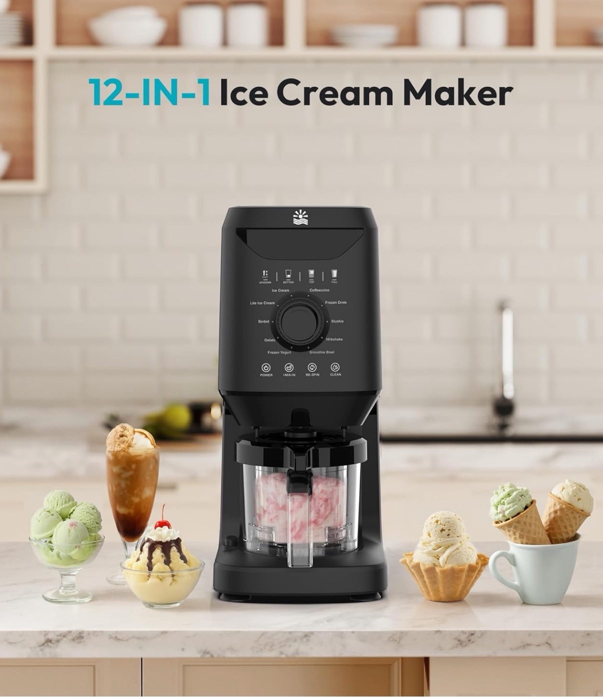 Rellytech Homemade Ice Cream Maker Machine - 12-in-1 Ice Cream Maker with 2 Pint Containers & Lids, Gelato, Sorbet and Frozen Yogurt Maker, Self-Cleaning, Pre-freeze for 24 Hours