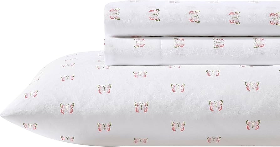 Queen - Laura Ashley Kids - Queen Sheet Set, Soft & Wrinkle-Resistant Toddler Bedding Set, Ideal Girl Room Essentials, Bed Sheets with Matching Pillowcases (Fluttery Friends Pink)