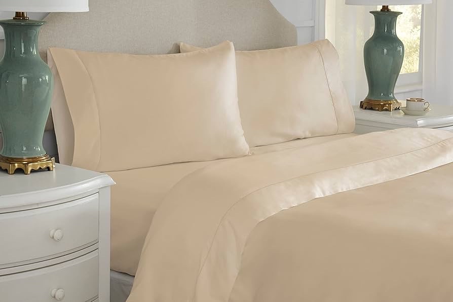 King Deep Pocketd - Pointehaven 525 Thread Count 100% Long Staple Cotton Oversized King - Color Champagne Deep Pocket Super Soft Sateen 4 pc Sheet Set  1 fitted - 1 flat - 2 pillow cases