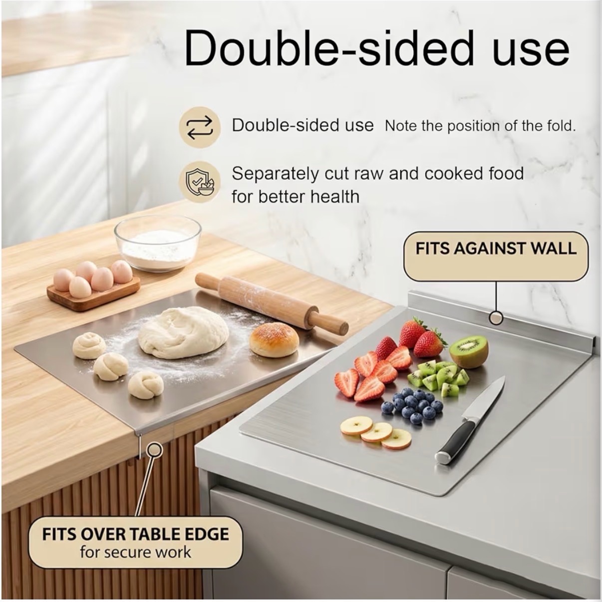 Stainless Steel Cutting Board with Lip,Stainless Countertop Cutting Board with lip, 304 Food Grade Metal Large Steel Chopping Mats for Kitchen Countertop (16x20)