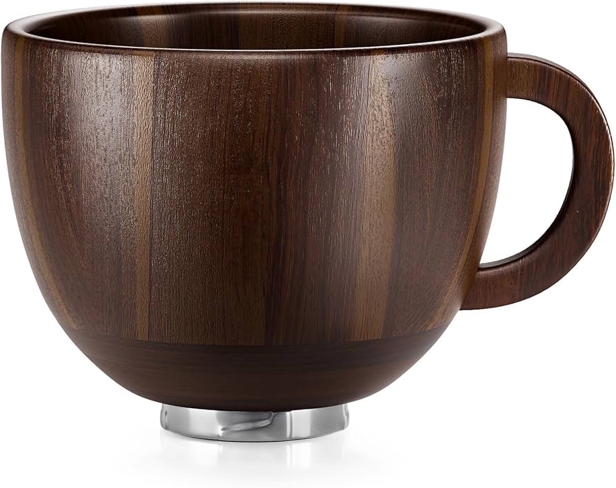 SpaceAid Wooden Bowl with Handle, Kitchen Space Aid Acacia Wood Mixing Bowls Holder for Stand Mixer, Compatible with 4.5 & 5 QT Tilt-Head Models Kitchen, Natural Wood Retail $149 - button needs new screws as pictured