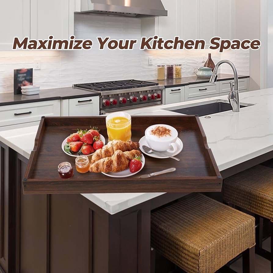 WOLKI Noodle Board Stove Covers for Gas Burners, 30L x 22W x 2.4Th Heavyweight Stove Top Covers for Electric Stove, Buil-in Handles, RV Stove Cover, Wooden Serving Tray, Walnut