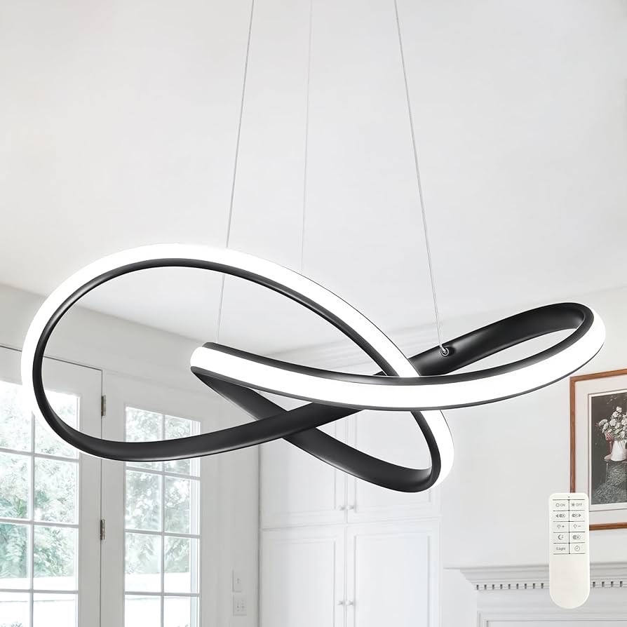 Chandelier Ring Light Fixture 19.5 Black with 3000K-6000K Dimmable Remote Control and 79in Height Adjustable for Dining Room Bedroom Living Room