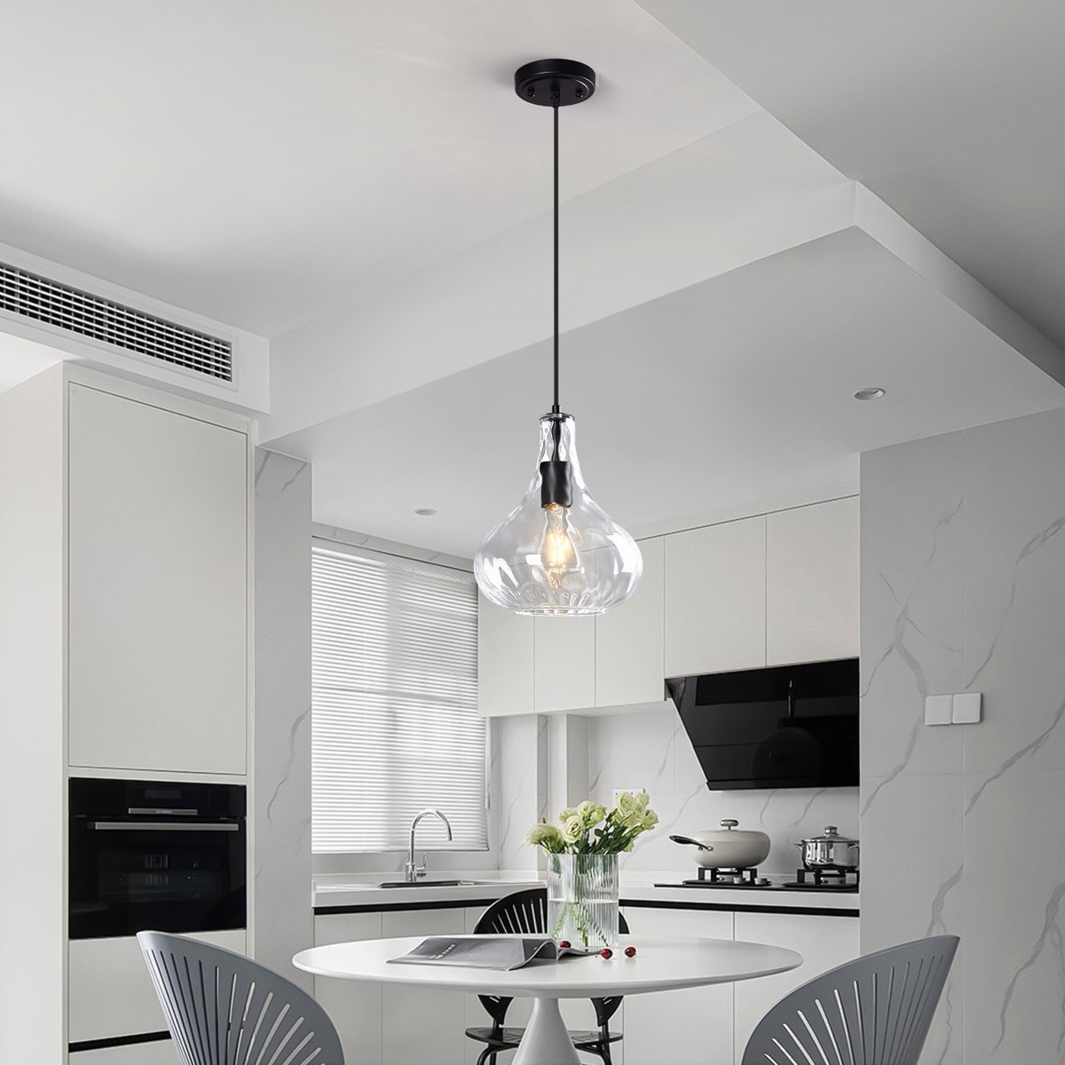 Modern Farmhouse Kitchen Island Glass Pendant Light with Hammered Glass Shade(1 Pack)