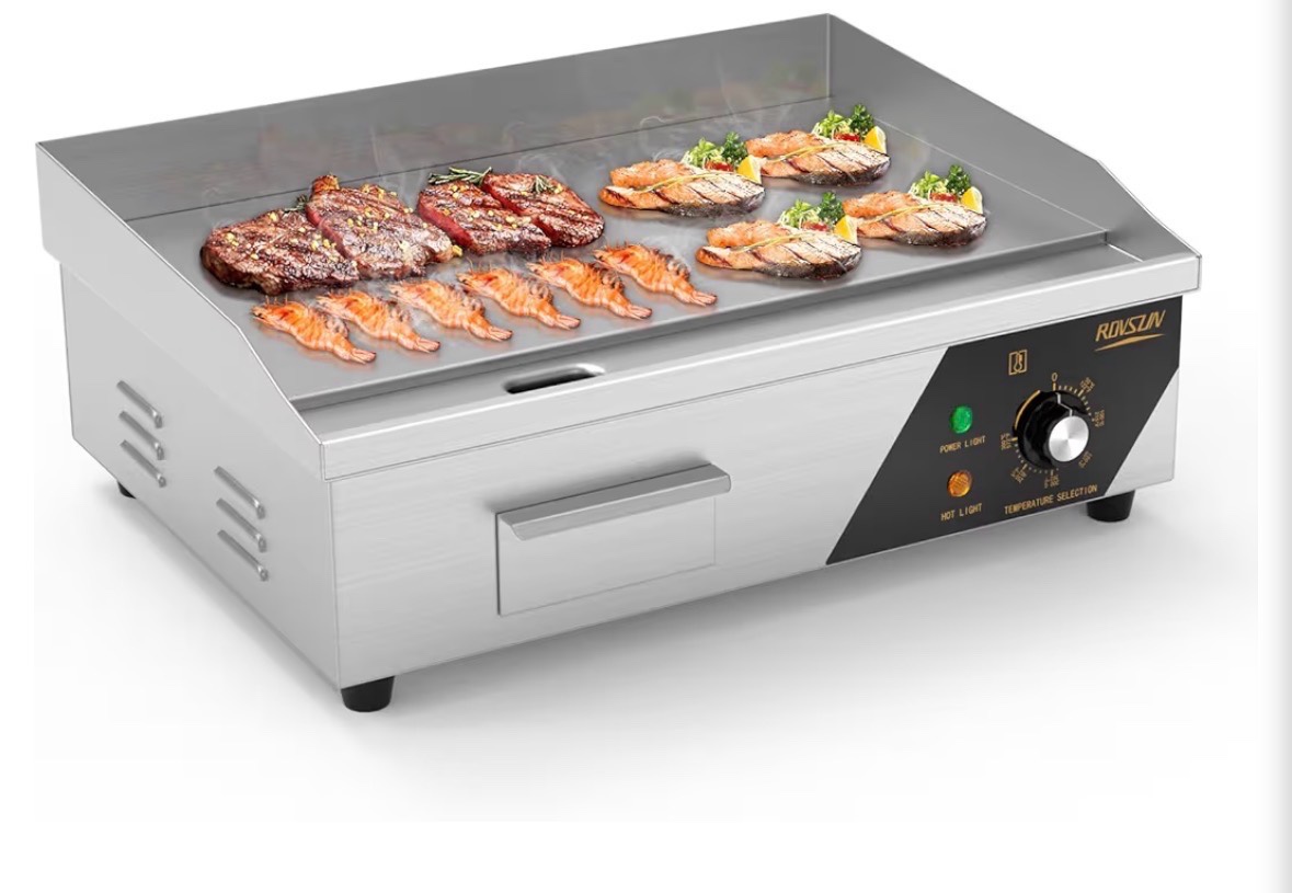 22 Inch 1600W Commercial Griddle with Stainless Steel Countertop, Flat Griddle, 122-572 Adjustable Temp Control of Electric Flat Top Grill for Cheese Steak and Egg Indoor and Restaurant