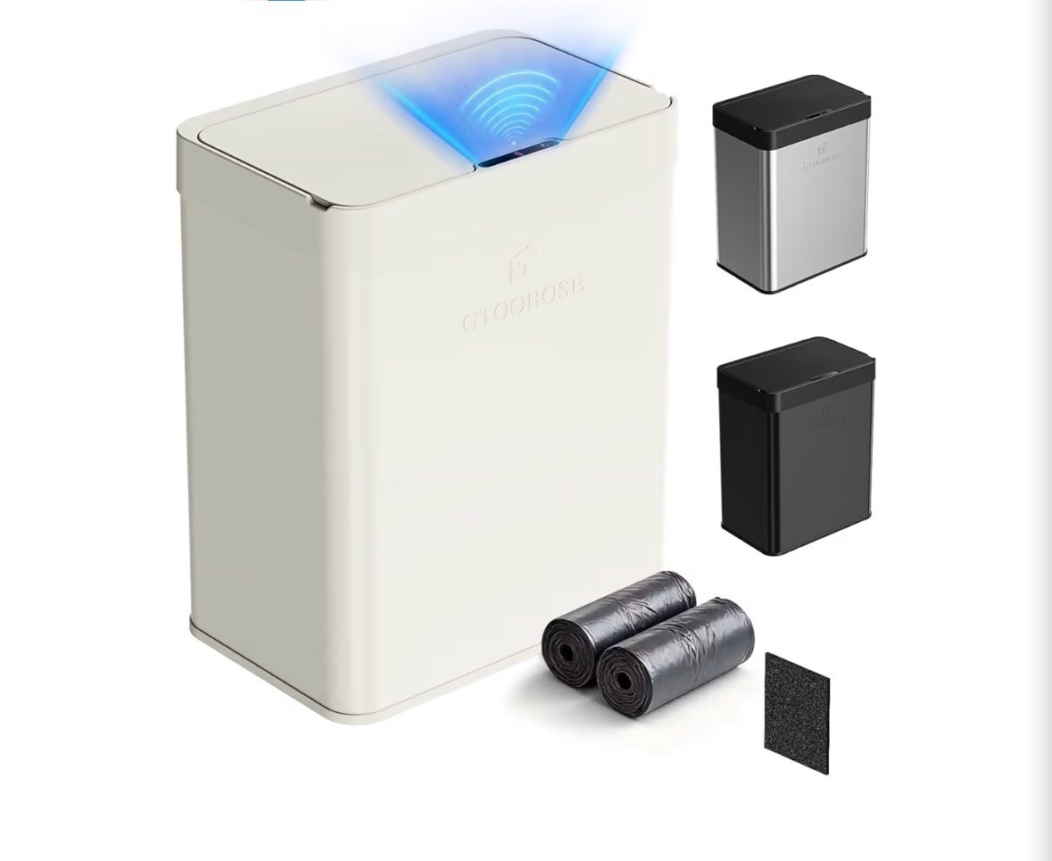 3 Gallon  50L Touchless Automatic Trash Can, Slim Motion Sensor Kitchen Garbage Can, Stainless Steel, Soft Close Lid, Fingerprint Resistant, Hands-Free, Odor Control, White