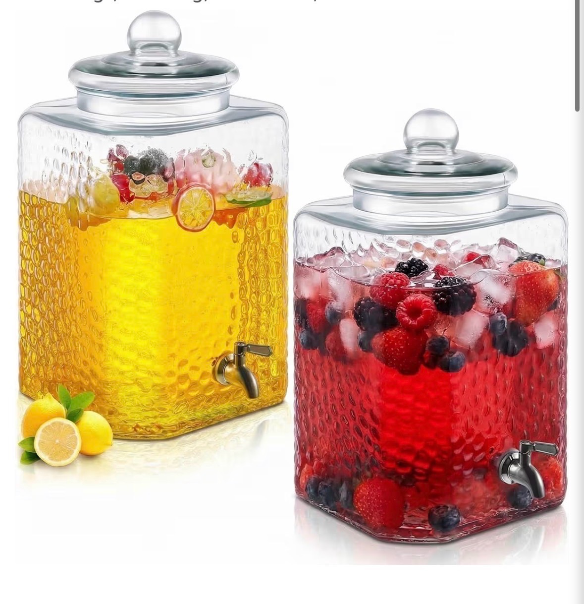 2 Pack 5 Gallon Glass Water Drink Dispenser for Party, Hammered Glass Beverage Dispenser, Water Jug Container with Stainless Steel Spigot for Parties, Weddings, Catering, Lemonade, Iced Tea