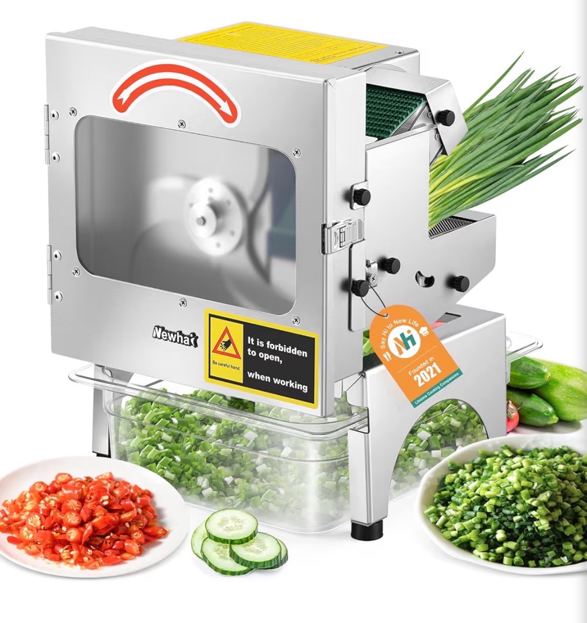 Newhai 200W Commercial Vegetable Slicer Machine Electric Automatic Veggie Fruit Cutter 400lbh with Conveyor Belt 1-35mm Thickness Adjustable for Cucumber Scallion Green Bean Banana 110volt