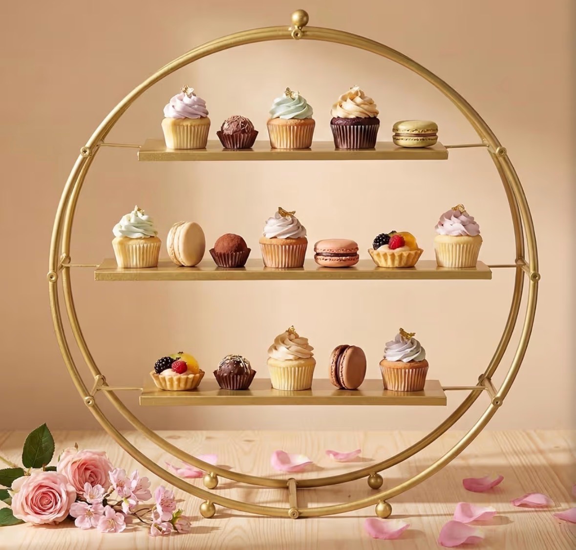 Gold Cupcake Stand 22 Inch Tiered Dessert Stand Large Metal 3 Tier Serving Tray Round Gold Dessert Table Display for Wedding, Birthday Party, Catering Events