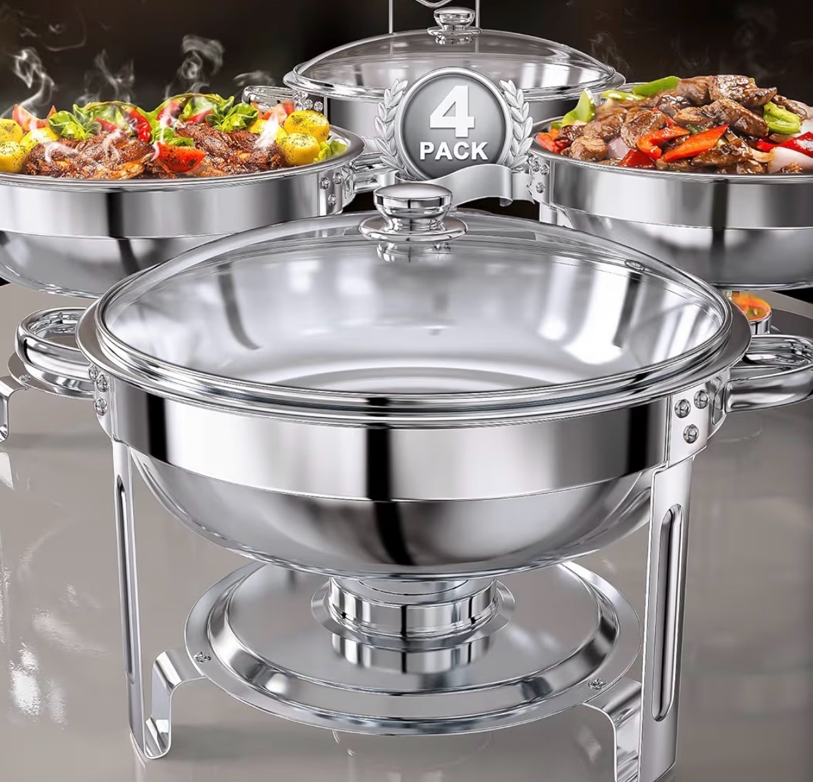 Chafing Dishes for Buffet Set 100% Pre-Installed Chafers for Catering - Round Chafing Dish Buffet Set with Lids  Chafers and Buffet Warmers Sets  Serving Food Warmer  Chafers Servers Sets, Great for Buffets, Catering and Parties