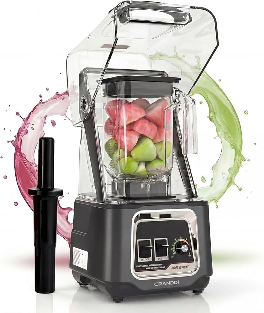 CRANDDI Professional Smoothie Blender, 2200W Commercial Soundproof Quiet blender with Removable Soundproof Shield for Crushing Ice, MilkShakes, Puree, Self-Cleaning, 50oz 110V Retail $189