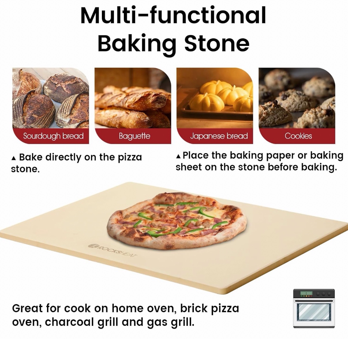 Pizza Stone, Rectangular Extra Large 23.6 x 15.8 x 0.6 Pizza Stones for Oven Grill, Industrial Commercial Heavy Duty Cordierite Baking Stone for Pizza Bread, Pizza Accessories, 14.19 lbs - Retail $119