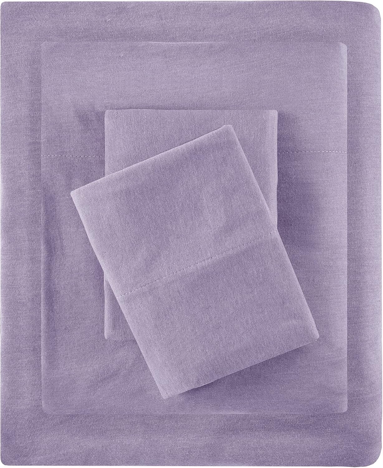 Queen - Cotton Blend Jersey Knit Bed Co Sheet Set Wrinkle Resistant, Soft Sheets with 14 Deep Pocket, All Season, Cozy Bedding-Set, Matching Pillow Case, Queen, Purple 4 Piece