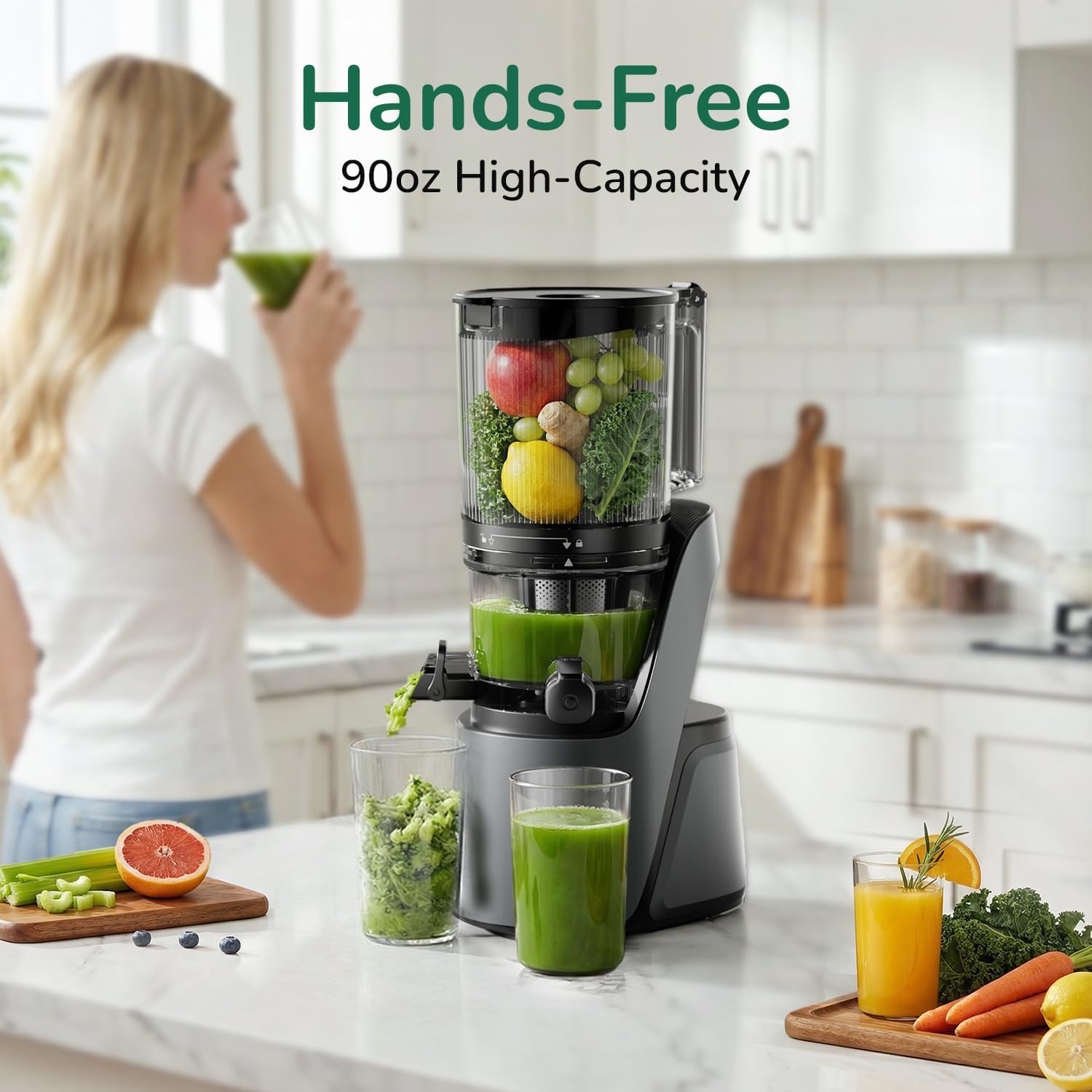 Canoly C16 Cold Press Juicer, 6 Extra Wide Feed Chute, 3-IN-1 Strainers (Juice & Sorbet & Nut Milk), Powerful AC Brushless Motor, Self Precut System, Juicer Machines with BPA-Free (Space Gray) Retail $260