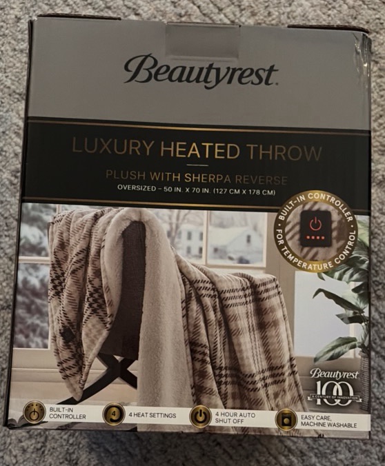 Beautyrest Heated Throw - Plush with Sherpa Reverse - Built in Temperature Controller - 4 Heat Settings - 4 hour shut off