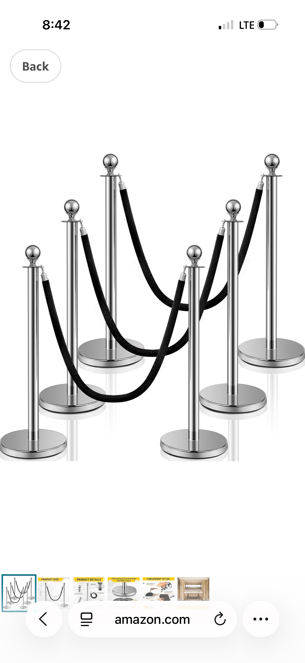 6 Pcs Crowd Control Stanchions and Velvet Ropes 5 ft Poles Silver Crowd Control Barriers Black Ropes Stainless Steel Stanchions Post for Party Supplies Retail $119