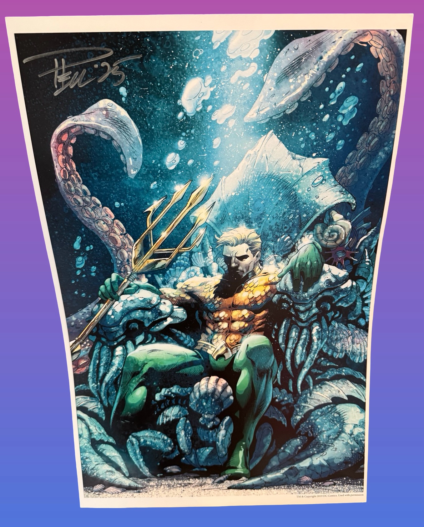 Aquaman Comic Book Cover Poster - Signed by Paul Pelletier