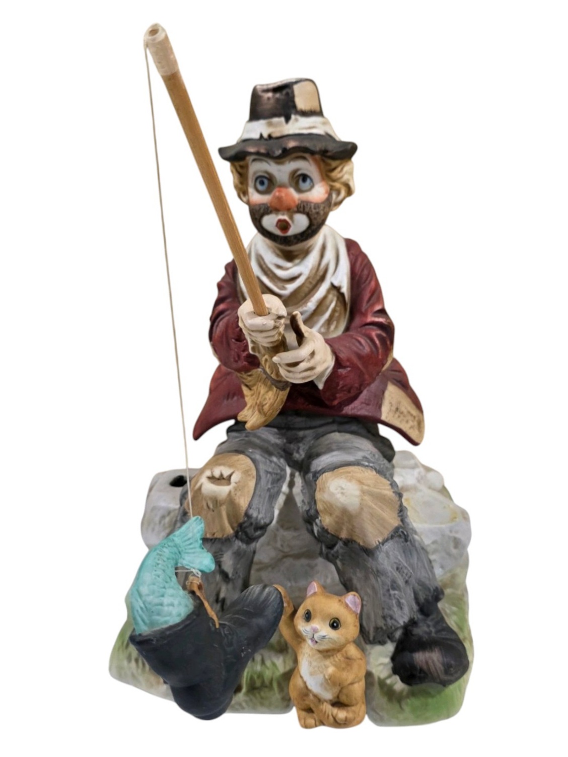 Melody In Motion Hand Painted Porcelain Fishing Figurine With Cat