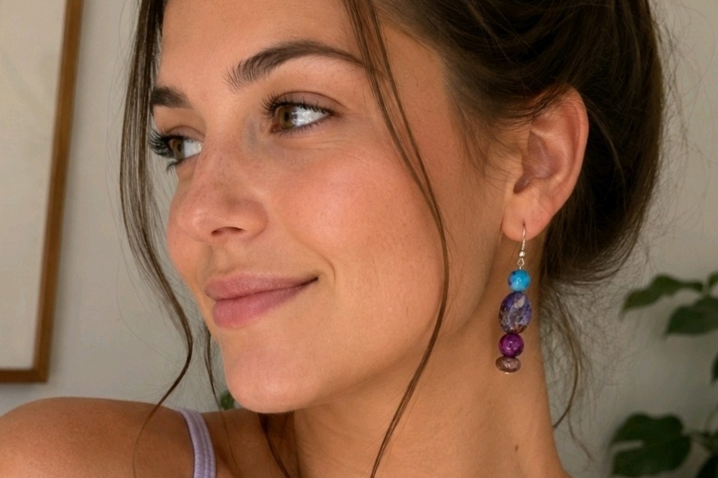Handmade Purple & Blue Beaded Dangle Earrings  Local Minnesota Senior Artist  100% Proceeds Support Artist