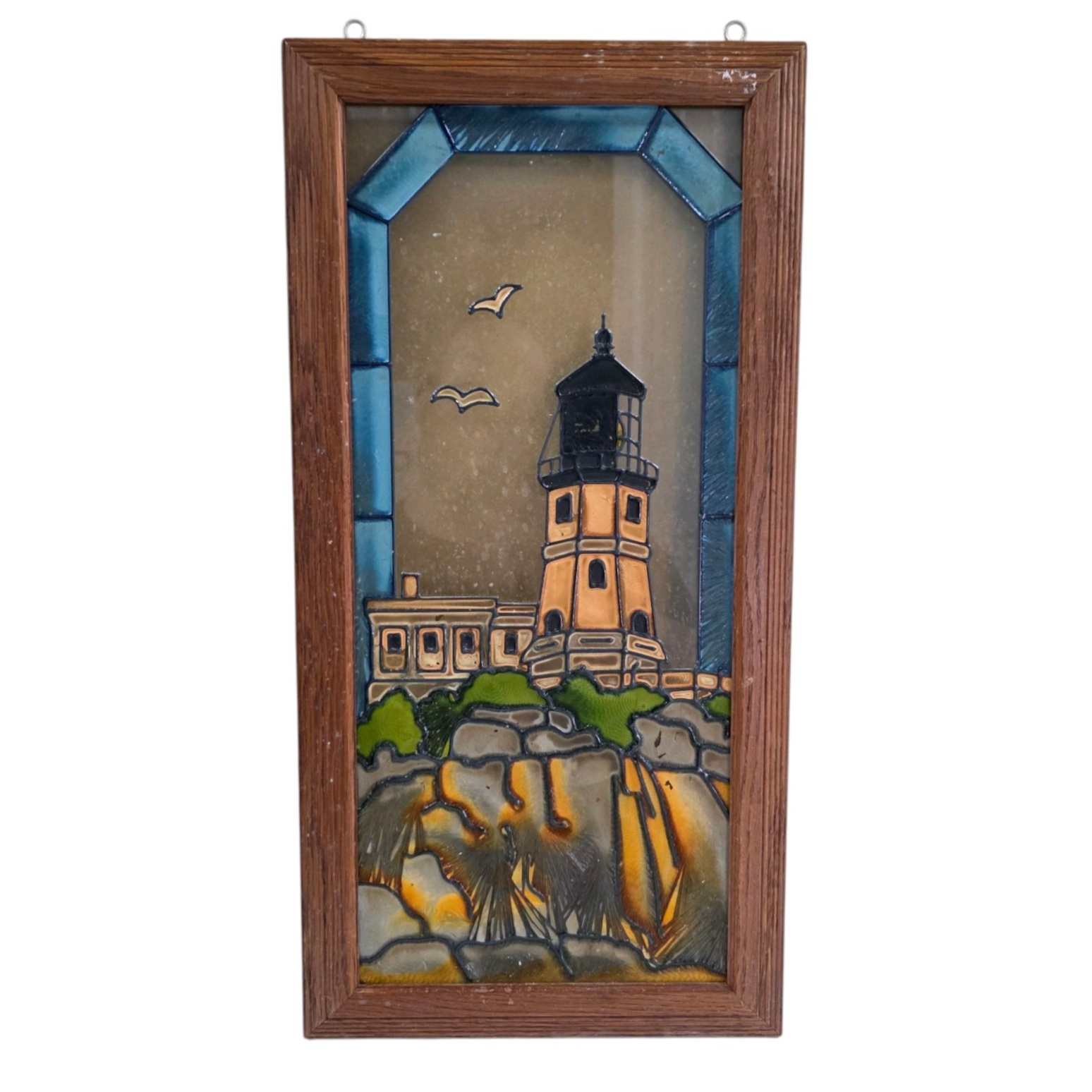 Open Windows Split Rock Lighthouse Framed Stained Glass Style Wall Art