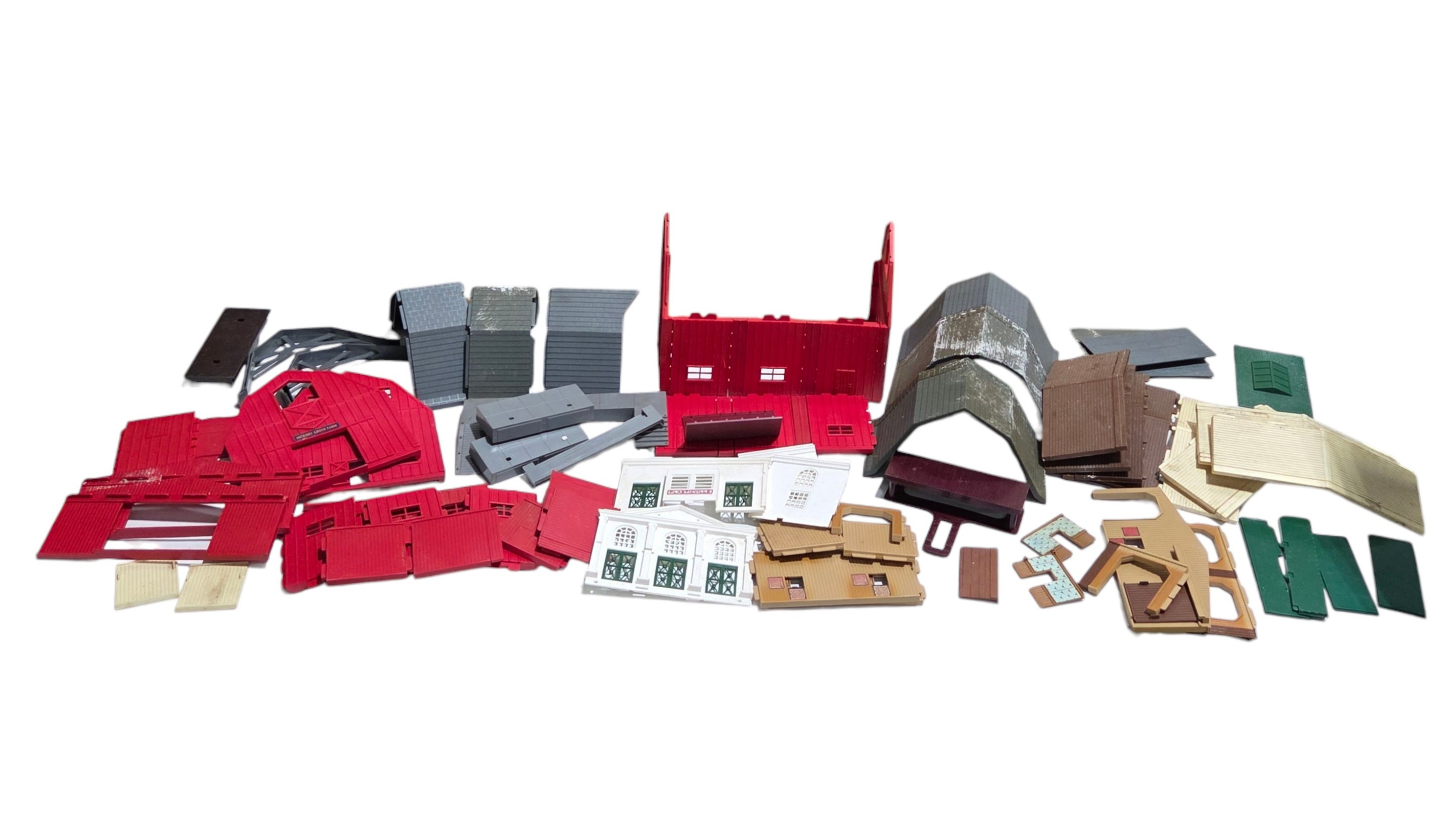 Assorted Model Railroad Building Parts Lot  Barn, Houses, Roofs, Walls & Accessories