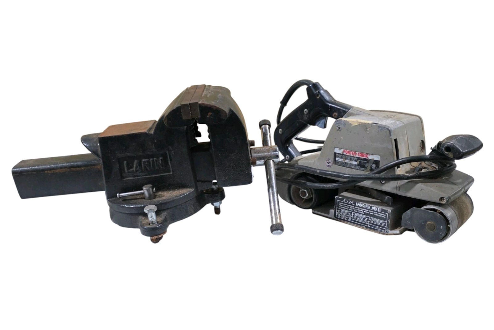 Porter-Cable Model 363 4 x 24 Belt Sander & Larin Bench Vise Tool Lot