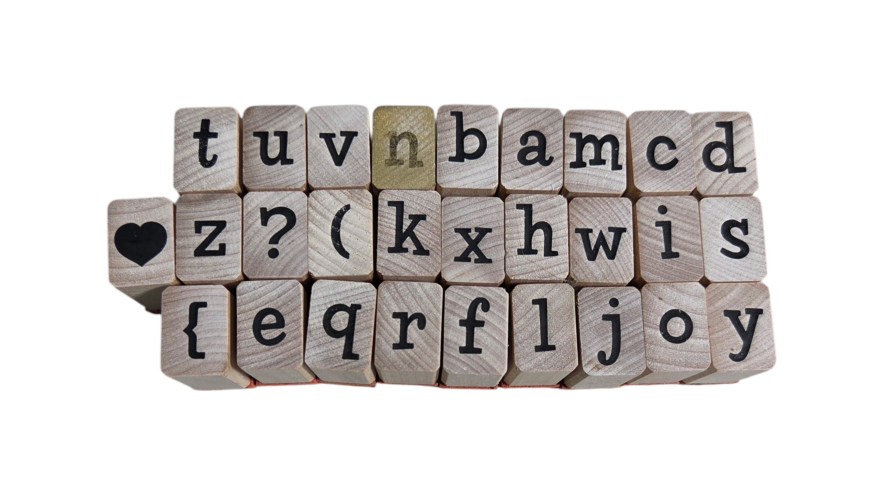 Alphabet Wood Rubber Stamp Set with Heart & Symbol Stamps