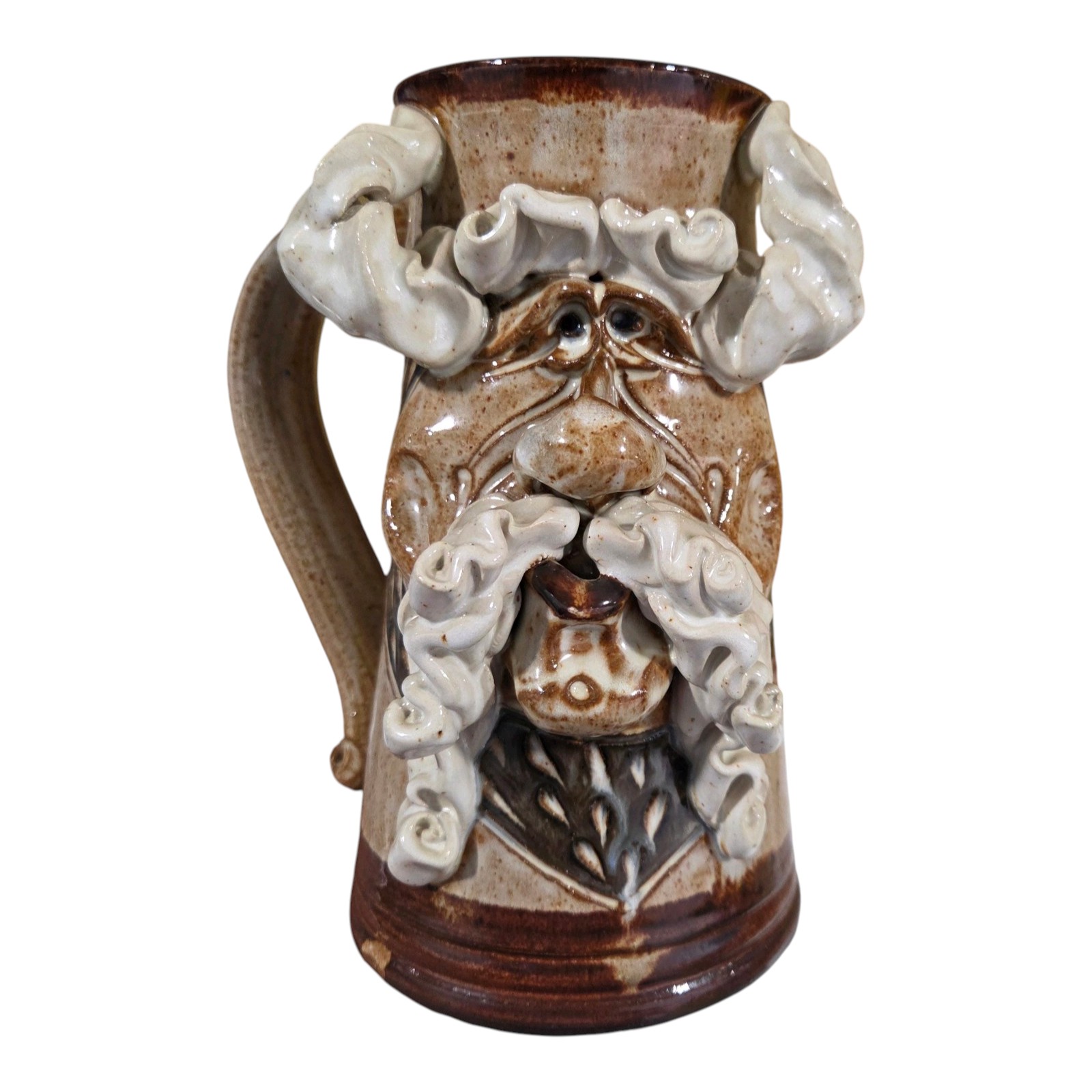Pottery Face Mug With Handle  Brown & Cream Ceramic Character Decor