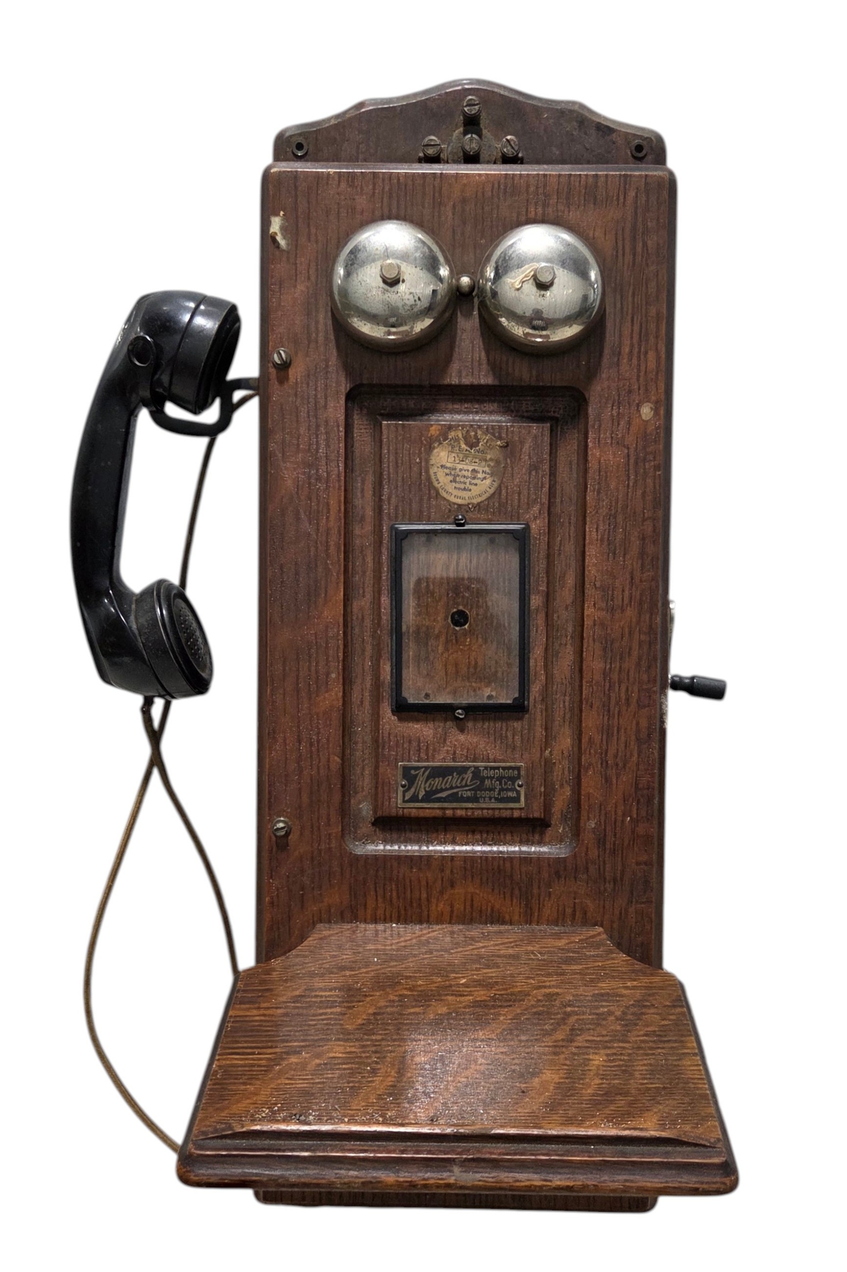 Estimated  $150-$250 value Antique Monarch Telephone Mfg. Co. Wood Wall Telephone  Fort Dodge Iowa