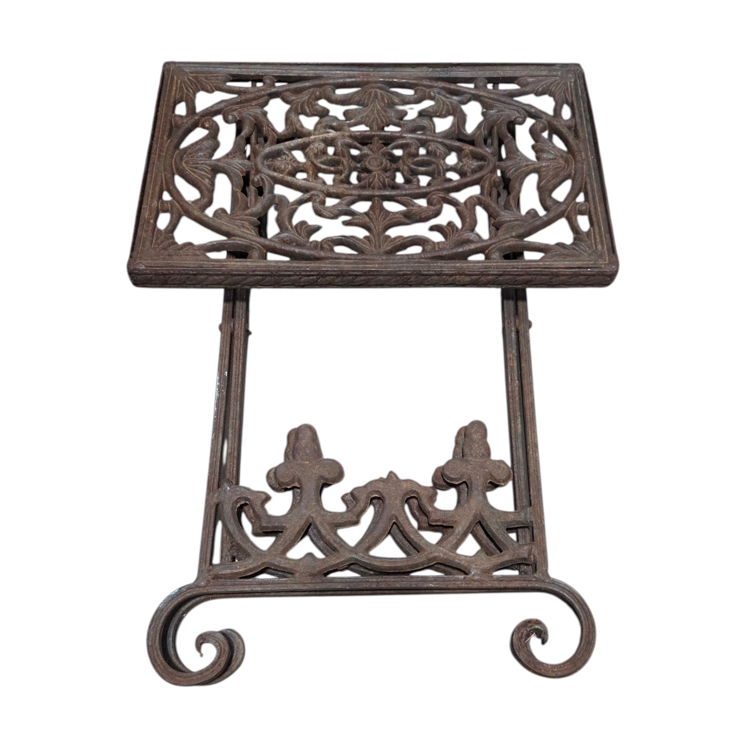 Ornate Cast Iron Folding Plant Stand  Side Table With Scrollwork Design