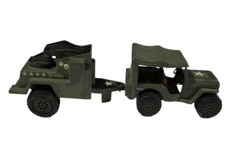 Vintage Tonka Military Jeep With Trailer Toy Vehicle