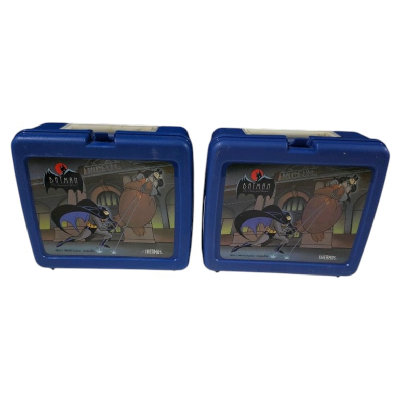 Pair of 1992 Batman The Animated Series Thermos Lunch Boxes w Matching Thermos Bottles