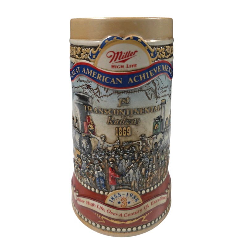 Miller High Life Great American Achievements 1st Transcontinental Railway Beer Stein Mug 1869