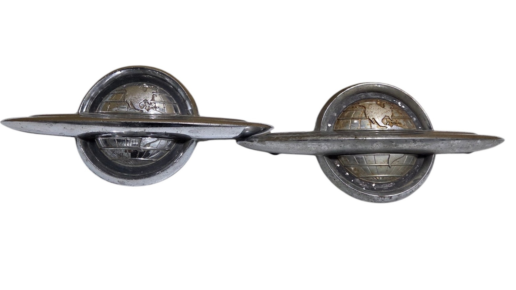 Pair of Vintage Chrome Globe & Wing Wall Sconce