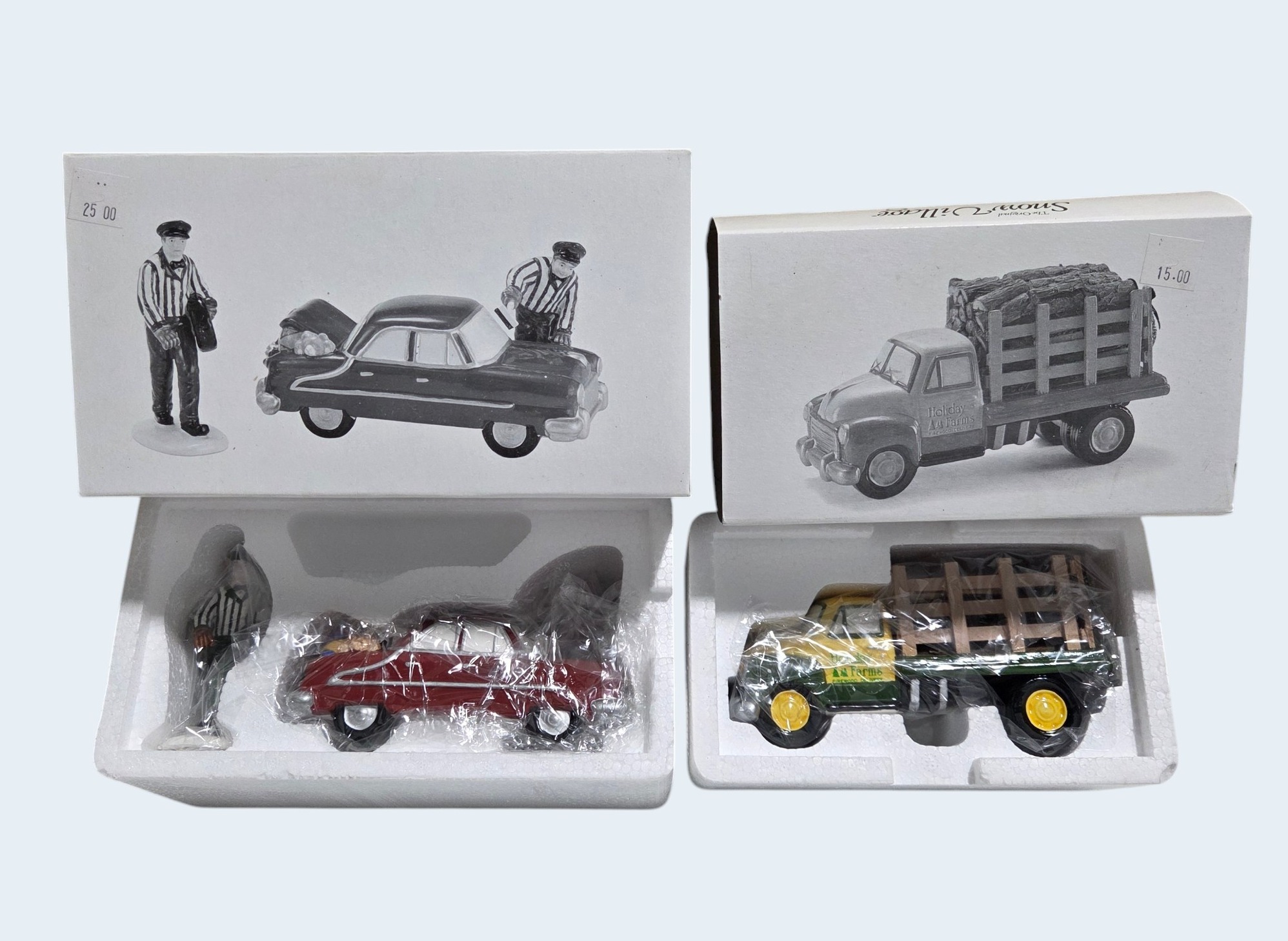 Dept. 56 Snow Village Firewood Delivery Truck & Service With a Smile Accessories
