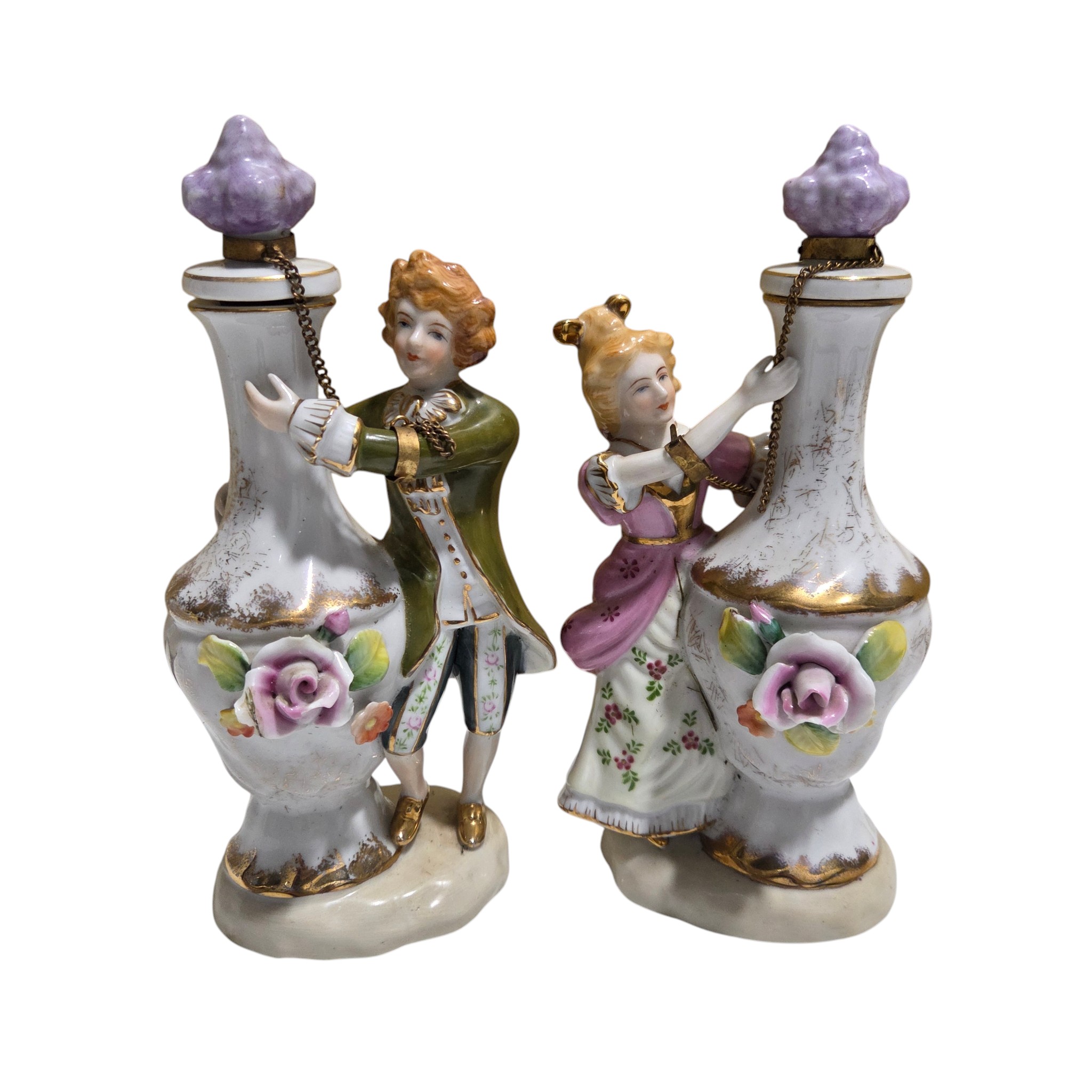 Pair of Vintage Ardalt Lenwile China Japan Figural Porcelain Decanters  Bottles