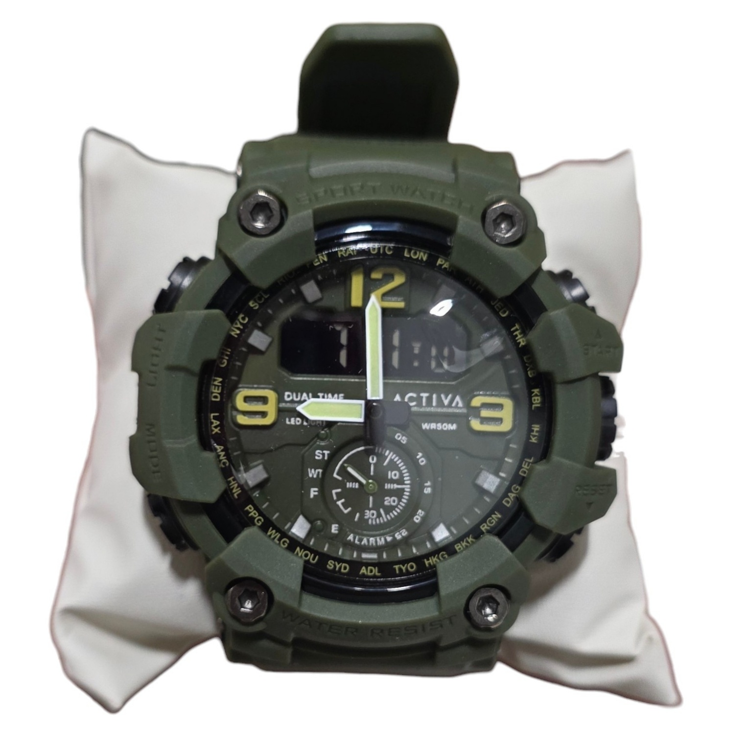 Retail Value $99.00 Invicta ACW1637-007 Activa Vextron X Green Light Dual Time Mens Watch With Box