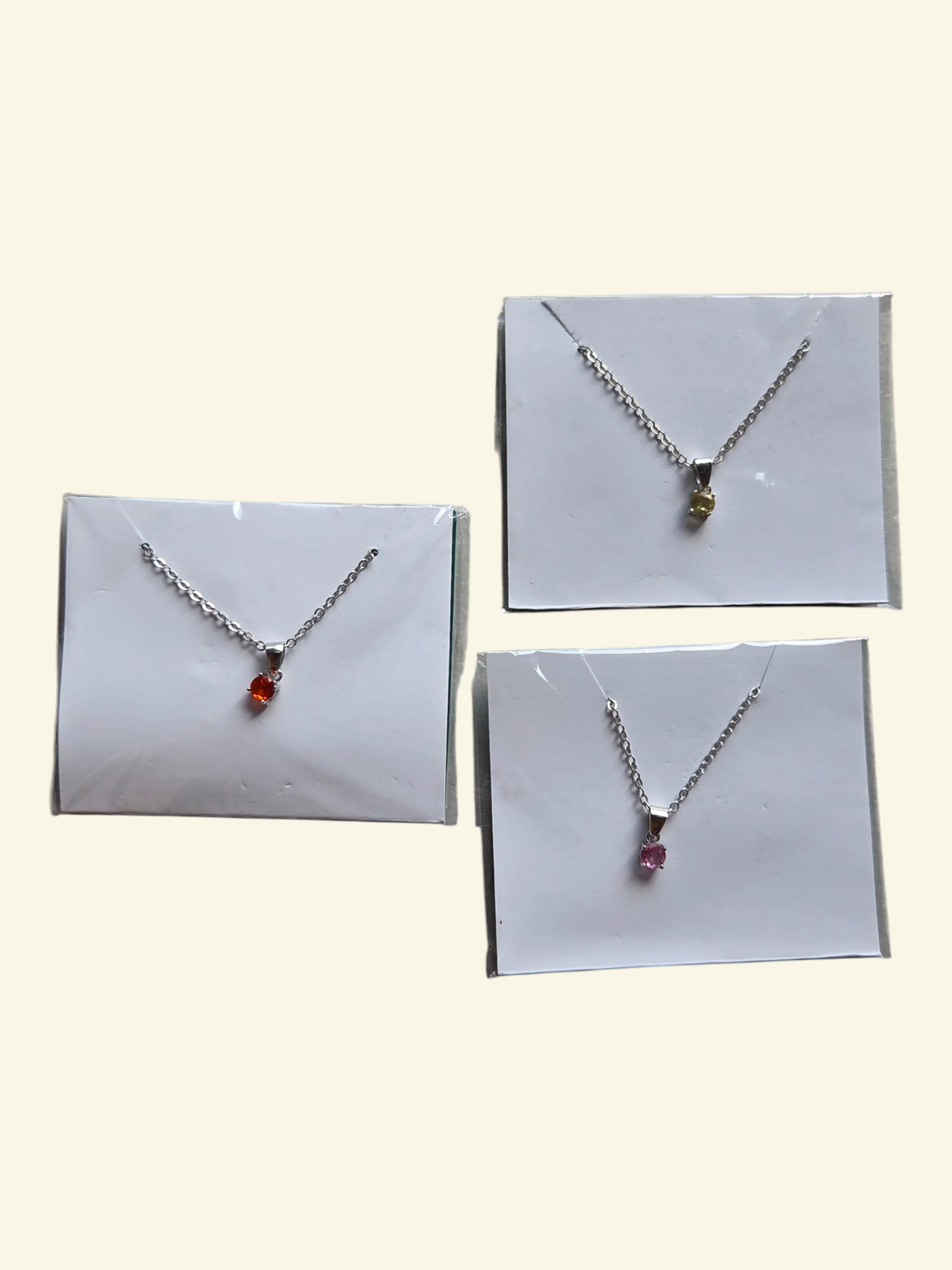 Assorted Silver-Tone Chain Necklaces With Small Colored Stone Pendants