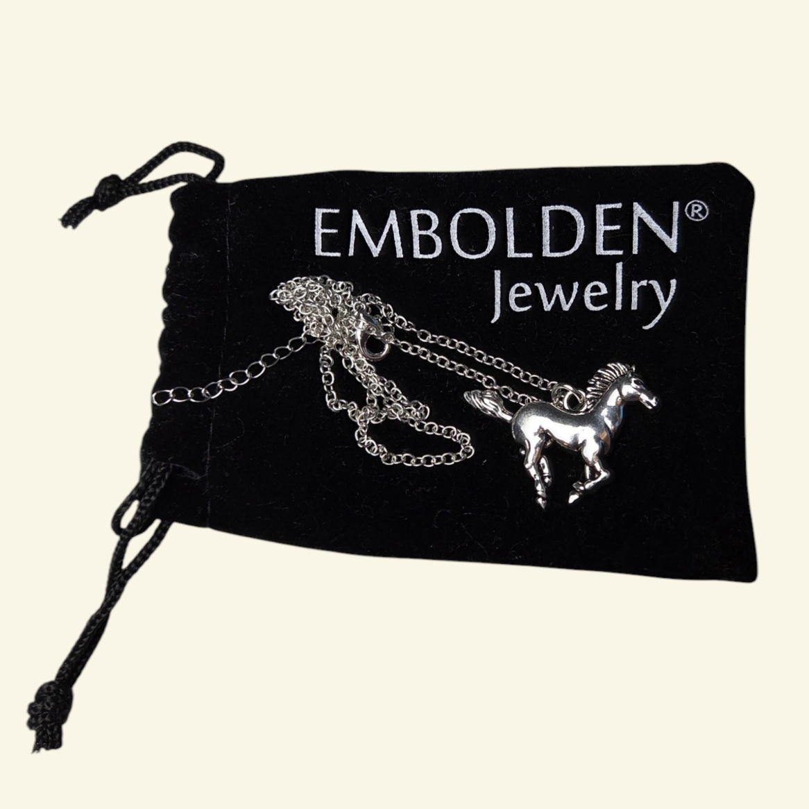 Embolden Jewelry Silver-Tone Horse Pendant Necklace With Pouch