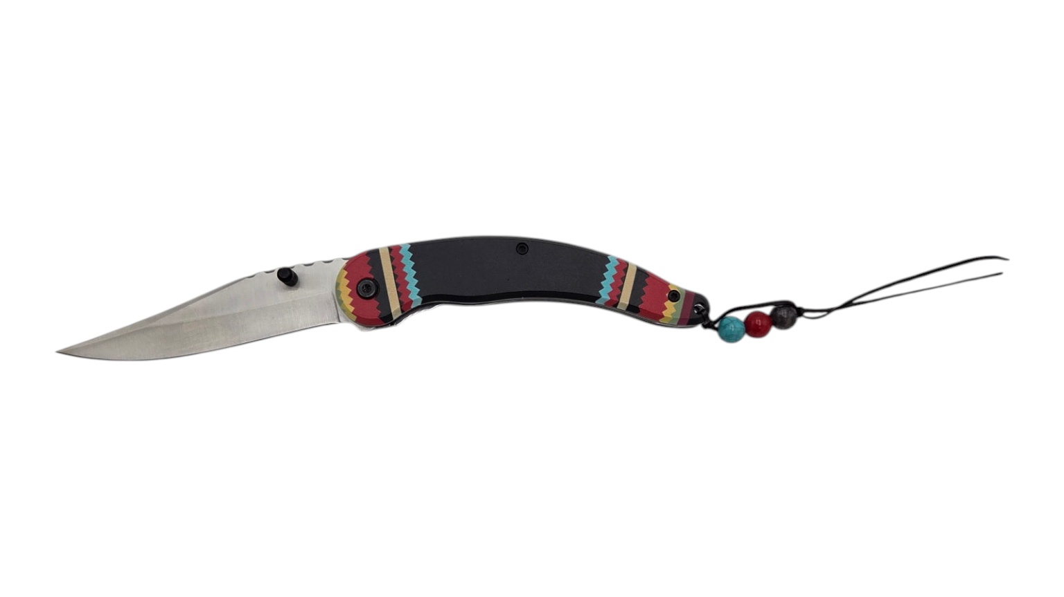Retail Value $69.00 Spirit Folder Folding Pocket Knife With Southwest Pattern Handle & Beaded Lanyard