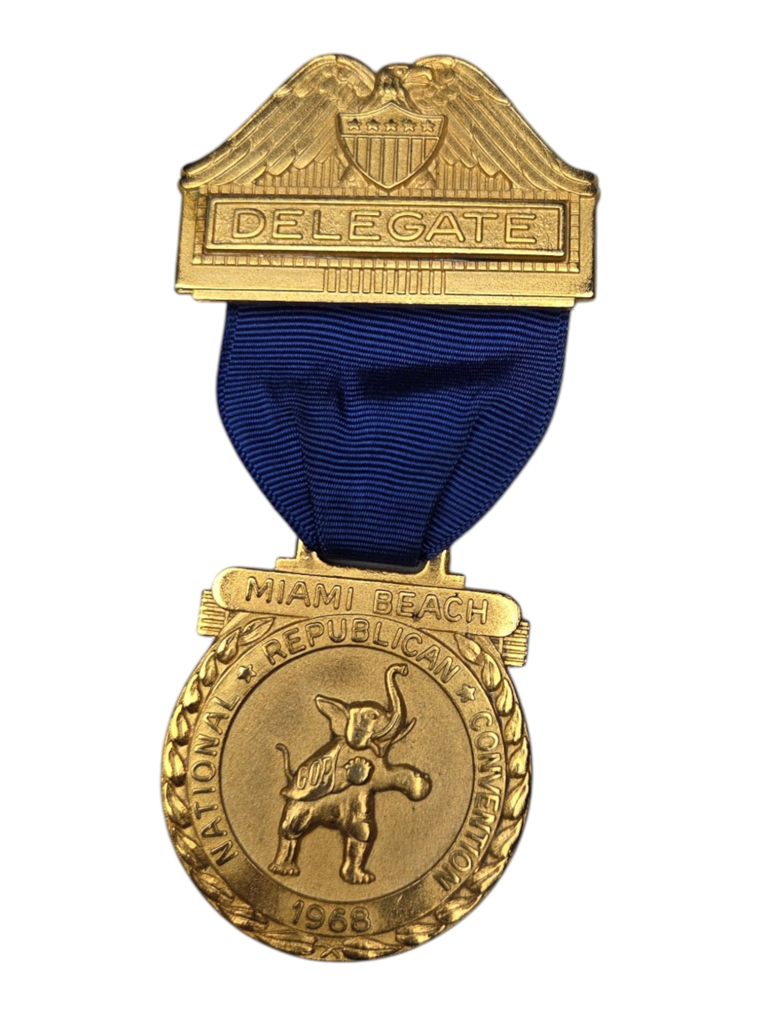 1968 Miami Beach Republican National Convention Delegate Medal With Blue Ribbon
