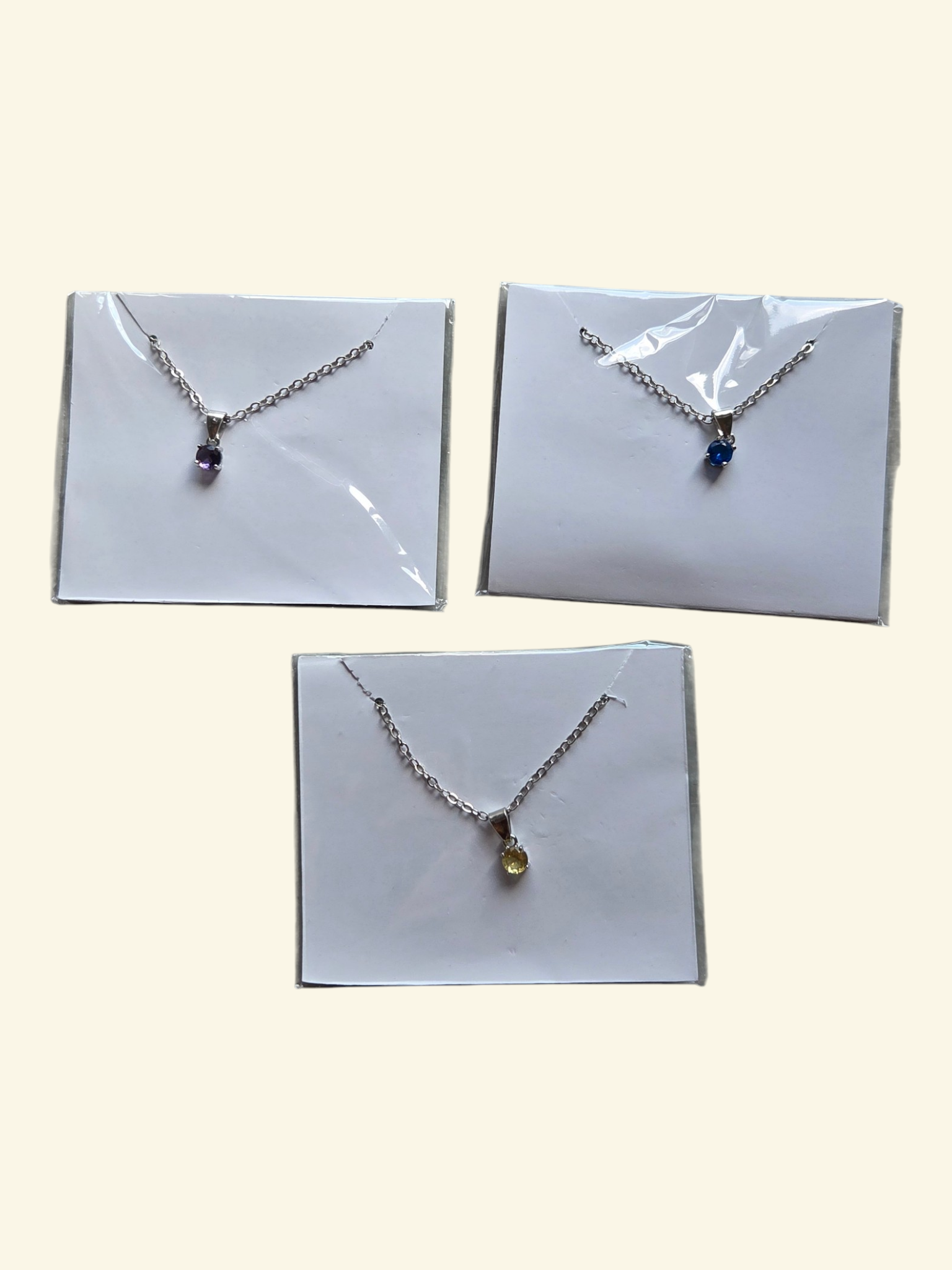 Silver-Tone Chain Necklace Lot With Small Colored Stone Pendants