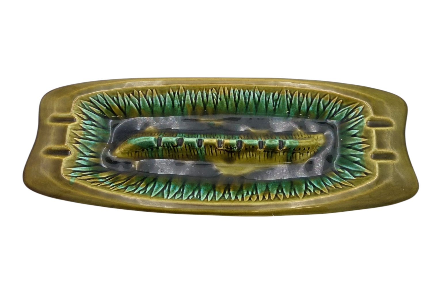 Beautiful Vintage Piece Maurice of Calif. USA Green Drip Glaze Ceramic Ashtray Dish