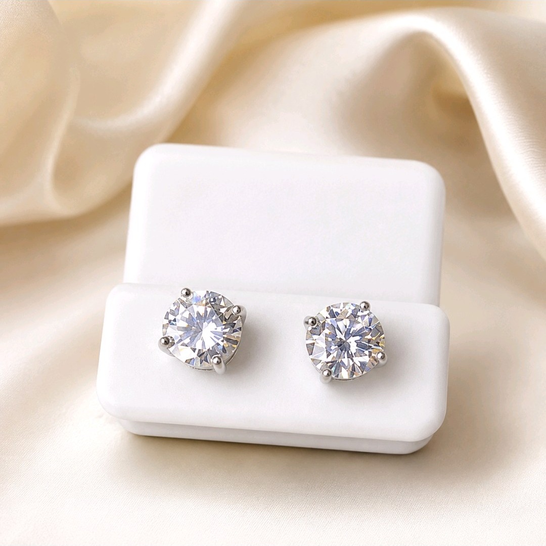 Retail Value $499 Sterling Silver Moissanite Stud Earrings, 4.00 CTW VVS, Round Cut