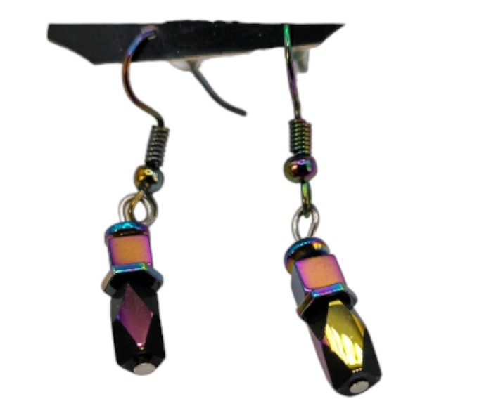 Handmade Jewelry  Local Minnesota Senior Artist  100% Proceeds Support The Artist Iridescent Black & Rainbow Bead Dangle Earrings