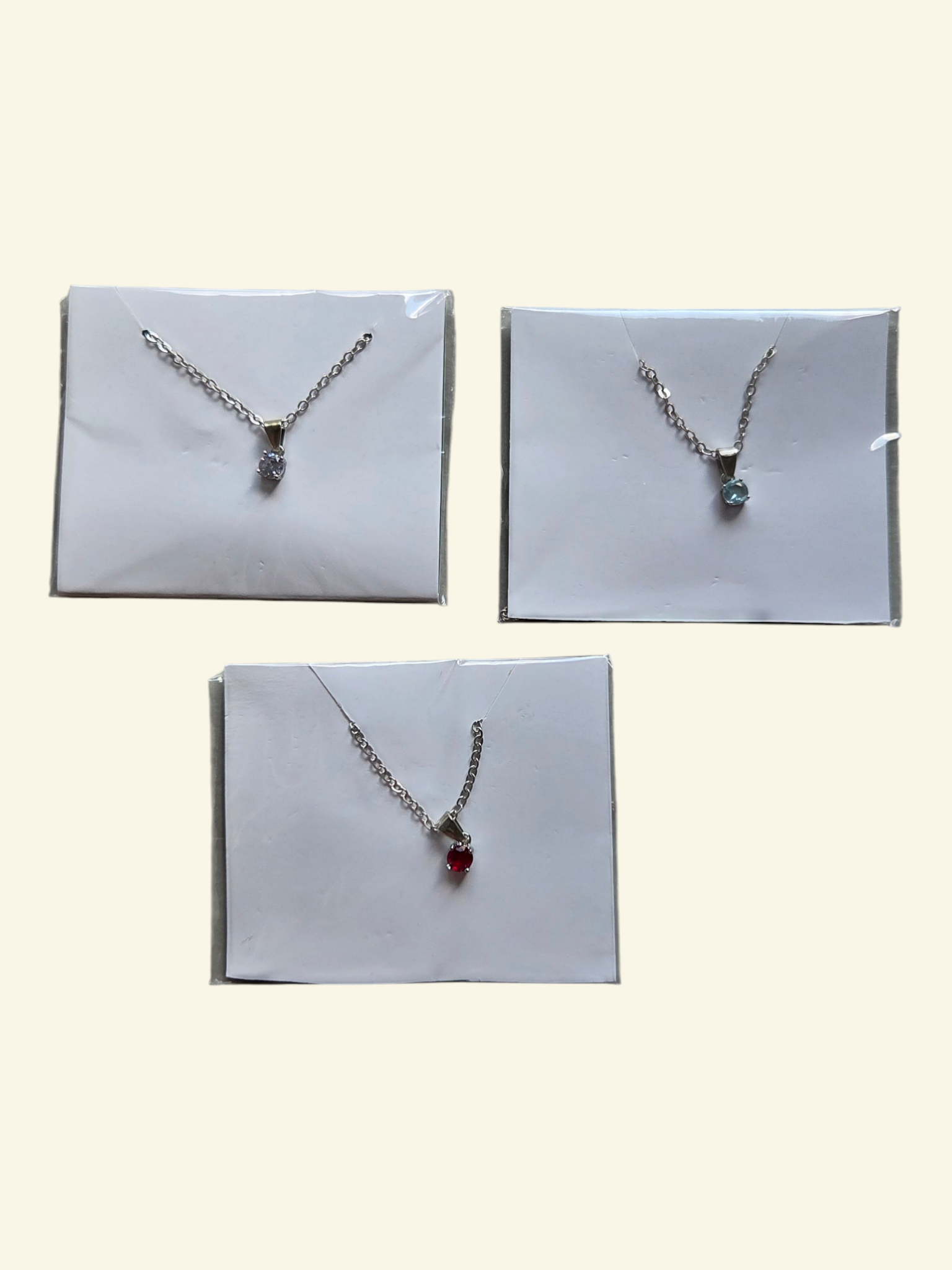 BSFY Silver-Tone Chain Necklace Lot With Small Colored Stone Pendants
