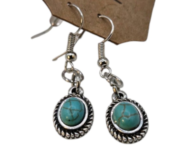 Handmade Jewelry  Local Minnesota Senior Artist  100% Proceeds Support The Artist Silver Tone Turquoise Style Stone Dangle Earrings