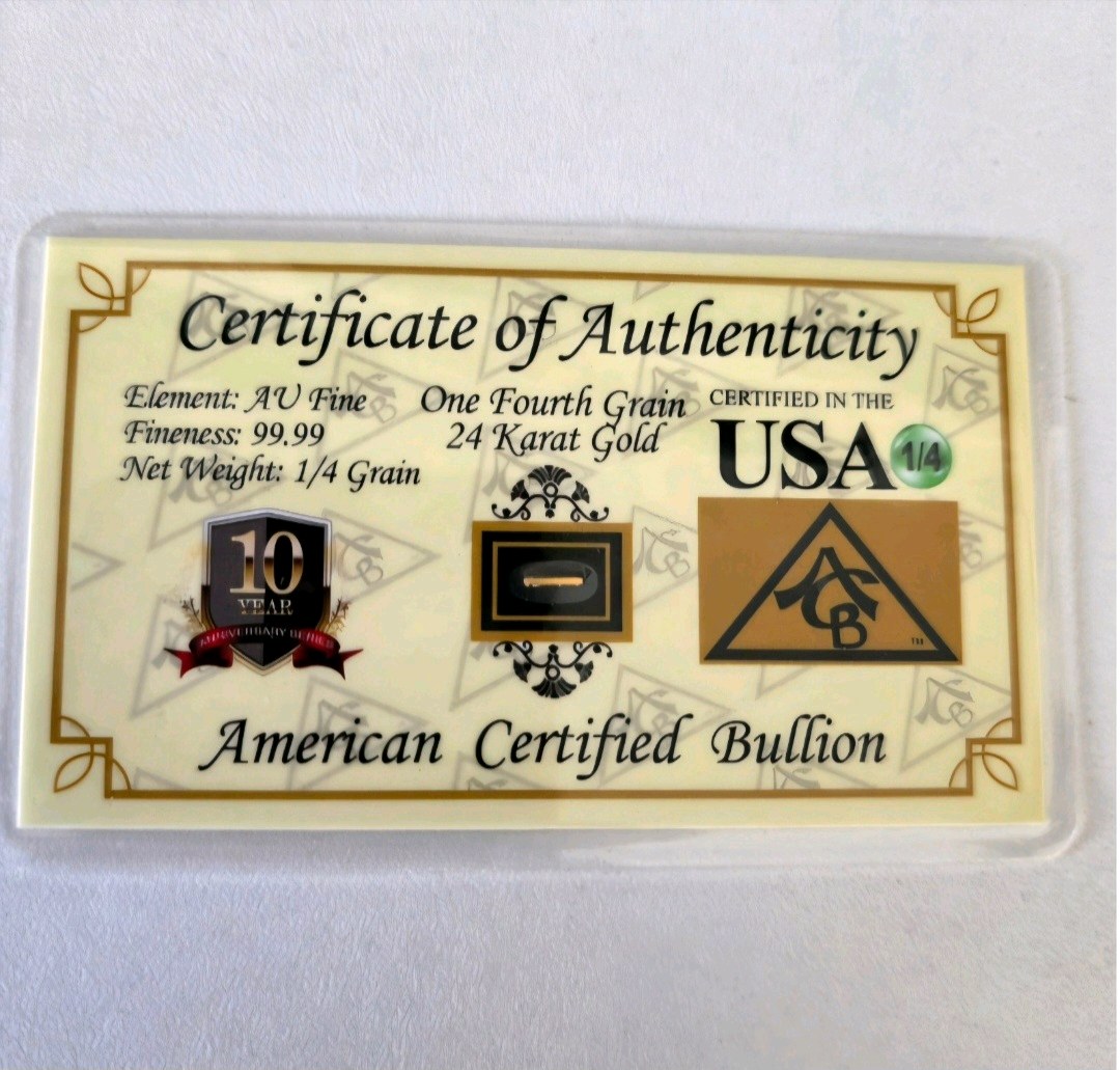 24K Gold American Certified Bullion Card  14 Grain Pure Gold Collector Piece  Certified in USA