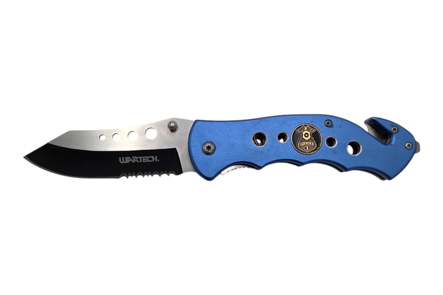 Retail Value $69.00 Wartech Blue Folding Knife w Box  Police Badge Design, 3CR13 Blade