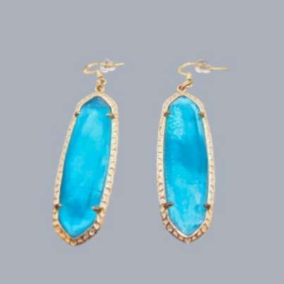 Handmade Jewelry  Local Minnesota Senior Artist  100% Proceeds Support The Artist Gold Tone Turquoise Blue Oval Dangle Earrings  Hook Back Costume Jewelry